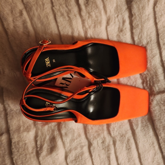 Zara Satin Effects Slingback Heels Orange Sizes: 9, 10 available New - Picture 2 of 15